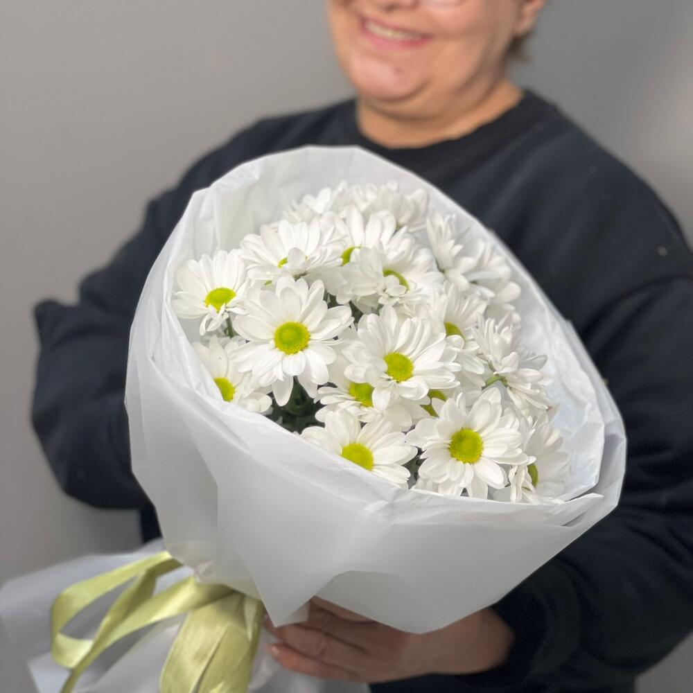 Букет «Ромашковый» – нежные белые хризантемы в деревенском стиле Ачинск Красноярский край